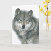 Lege Kaart "Haunted Eyes" Originele Wolf Art (Gele Bloem)