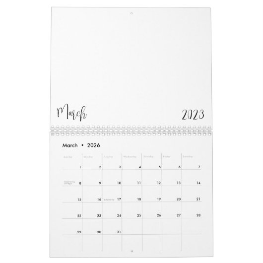 Lege kalender 2023 met tekst (Mar 2026)