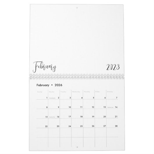 Lege kalender 2023 met tekst (Feb 2026)