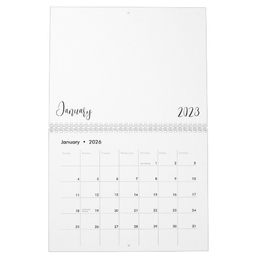 Lege kalender 2023 met tekst (Jan 2026)