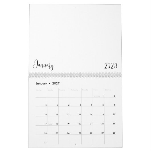 Lege kalender 2023 met tekst (Jan 2027)