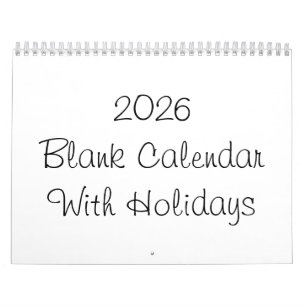 Lege kalender 2026 met Feestdagen