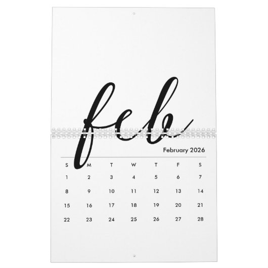 Lege kalender 2026 Wit sjabloon (Feb 2026)