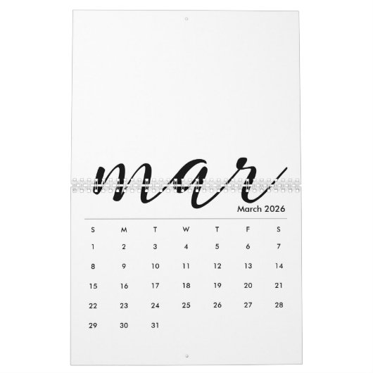 Lege kalender 2026 Wit sjabloon (Mar 2026)