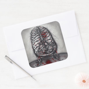 Lege Kooi Anatomie Hart Surrealisme Horror Kunst Vierkante Sticker