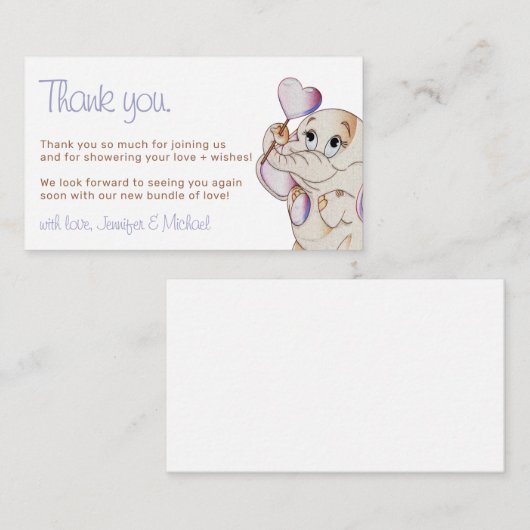 Lege kutste olifantenhartballon Dank u wel Informatiekaartje (Voorkant / Achterkant)