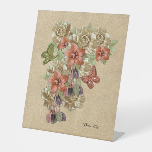 Lege leder en suede kunst, ophangtapijt reclamebord met voetstuk (Voorkant)