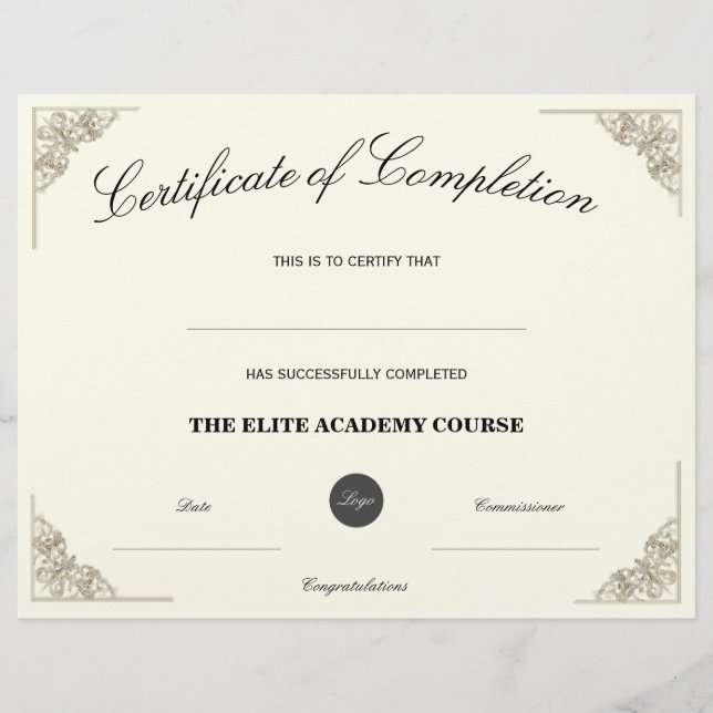Lege Naam | Certificaat van Voltooiing Aangepast L (Voorkant)