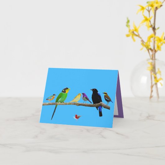 lege notakaart met vogels en kleur kaart (Gele Bloem)