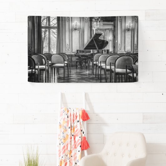 Lege notities Zwarte en Witte muziekfoto Spandoek (Insitu)