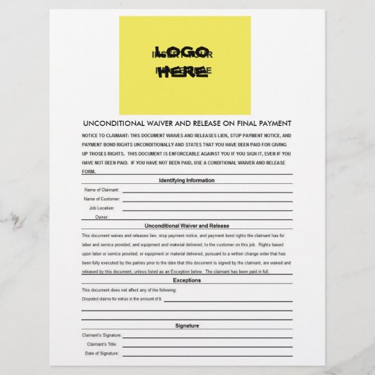 Lege, onvoorwaardelijke ontheffing en definitieve  (Voorkant)