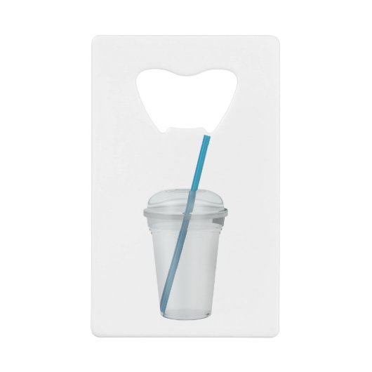 Lege plastic gladde beker met rietje creditkaart flessenopener (Voorkant)