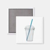 Lege plastic gladde beker met rietje magneet (Voorkant / Achterkant)