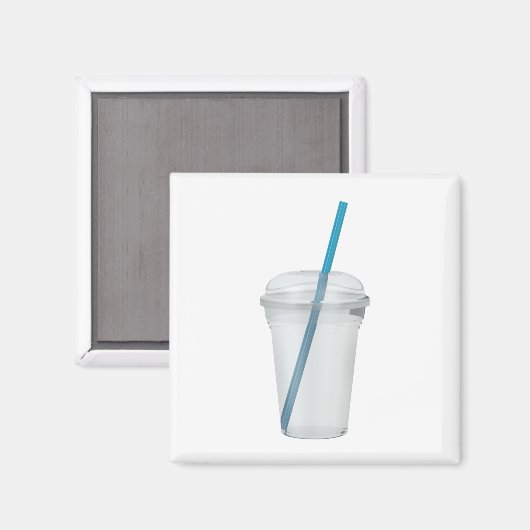 Lege plastic gladde beker met rietje magneet (Voorkant / Achterkant)