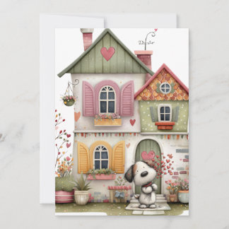 Lege Plattegrondkaart Gezellig Cottage en Puppy Feestdagenkaart