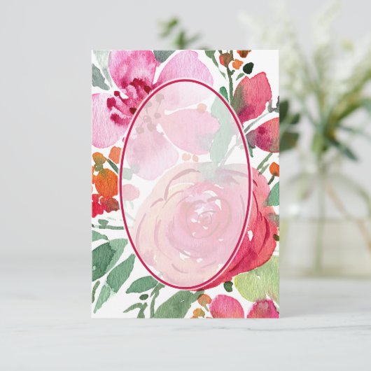 Lege roze en rode bloem achtergrond bruiloft kaart (Staand voorkant)