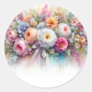 Lege sjabloon Voeg uw tekst toe Waterverf Bloemen Ronde Sticker