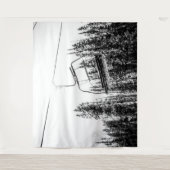 Lege skilift // Zwarte en Witte winter Wandkleed (Voorkant)