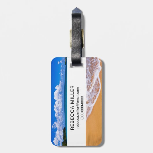 Lege strand en blauwe wateren bagagelabel (Achterkant verticaal)