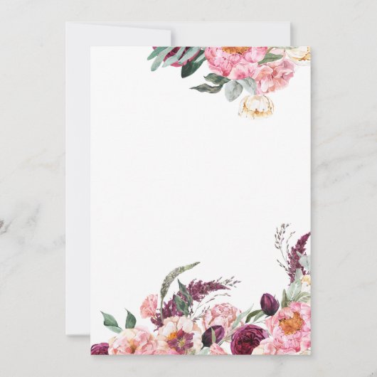 Lege uitnodiging Blush Roze Bourgondië Pioen Roos (Voorkant)