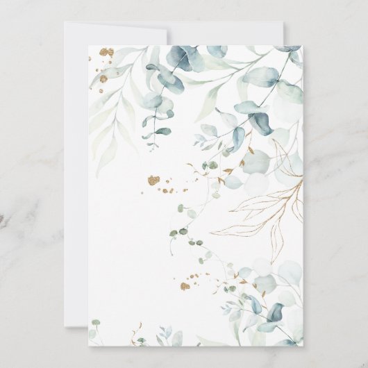 Lege uitnodiging Eucalyptus groen, gouden swirl (Voorkant)