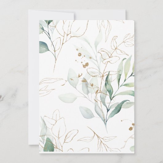 Lege uitnodiging Eucalyptus groen, gouden swirl (Achterkant)