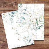 Lege uitnodiging Eucalyptus groen, gouden swirl