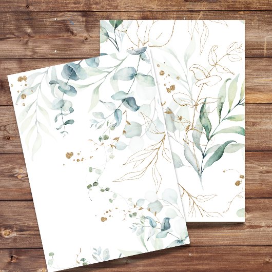 Lege uitnodiging Eucalyptus groen, gouden swirl