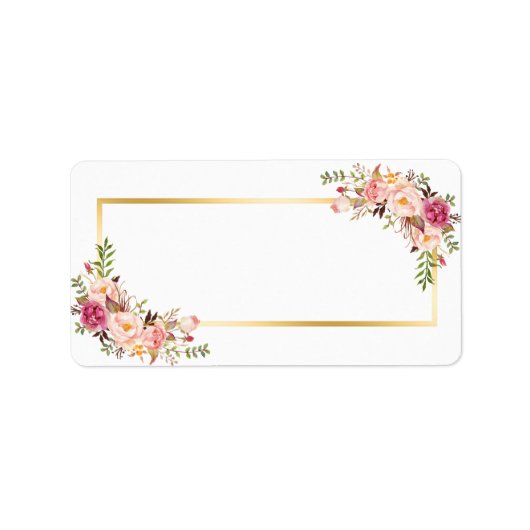 Lege versie - Elegant Chic Gold White Pink Floral Etiket (Voorkant)