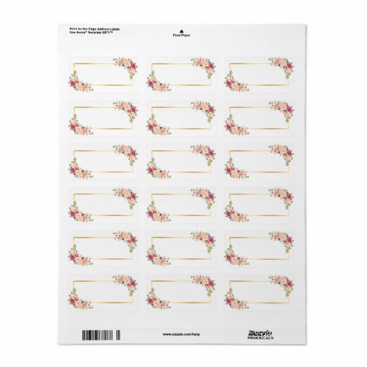 Lege versie - Elegant Chic Gold White Pink Floral Etiket (Full Sheet)