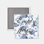 Lege, volledige blauwe Floral Toile Dishwasmachin Magneet (Voorkant / Achterkant)