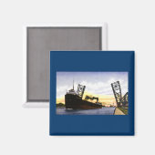 Lege vrachtschip passeren Bascule Bridge, Soo Lock Magneet (Voorkant / Achterkant)