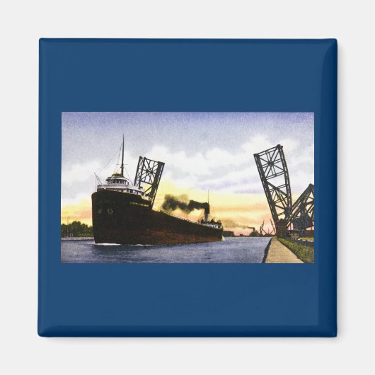 Lege vrachtschip passeren Bascule Bridge, Soo Lock Magneet (Voorkant)