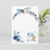 Lege waterverf bloem teddybeer blauwe ballon kaart (Staand voorkant)