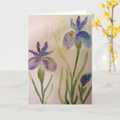 Lege wenskaartwaterverf van 2 paarse irissen kaart (Gele Bloem)