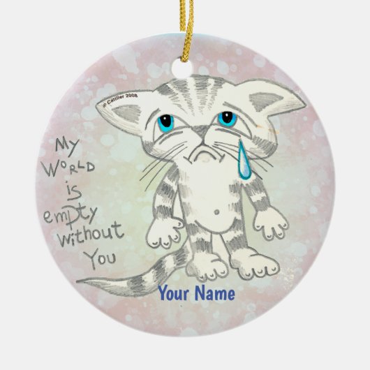 Lege wereld droevige kat keramisch ornament (Voorkant)