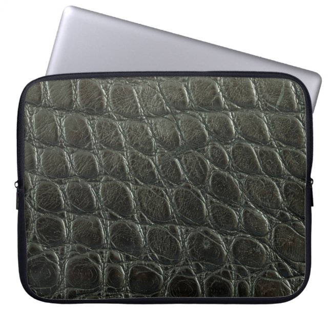 Lege zwarte alligator lederen textuur, dicht bij e laptop sleeve (Voorkant)