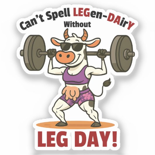 Legen-Dairy Leg Day – Funny Cow Squat Workout Sticker (Voorkant)