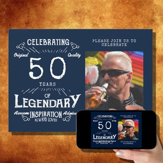 Legend 50th Birthday Foto Blue  Kaart