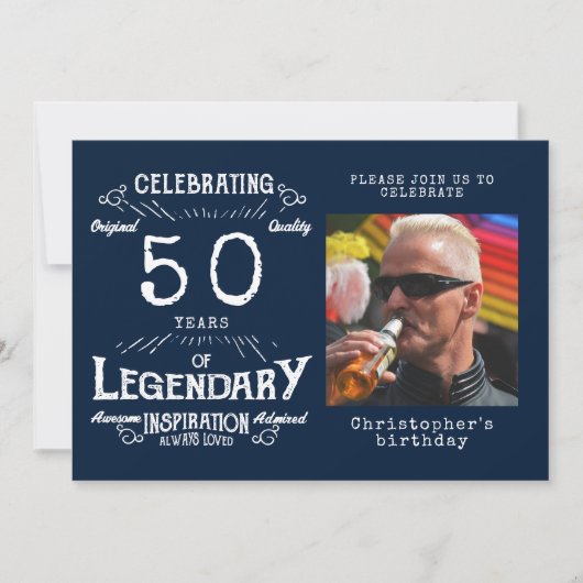 Legend 50th Birthday Foto Blue Kaart (Voorkant)