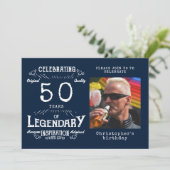 Legend 50th Birthday Foto Blue  Kaart (Staand voorkant)