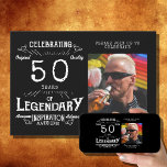 Legend 50th Birthday Foto zwart  Kaart<br><div class="desc">Viel het leven van een legende met deze zwarte en witte uitnodiging met uw favoriete foto. Maak van je 50ste verjaardag een speciale gebeurtenis - die nog jarenlang in de herinnering van je gasten zal leven. Creëer een stijlvolle en tijdloze verjaardagsviering met deze elegante en aanpasbare Legend 50th Birthday Foto...</div>