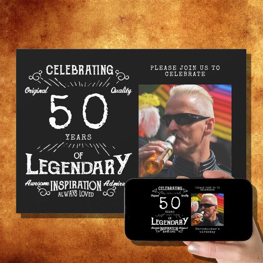 Legend 50th Birthday Foto zwart Kaart