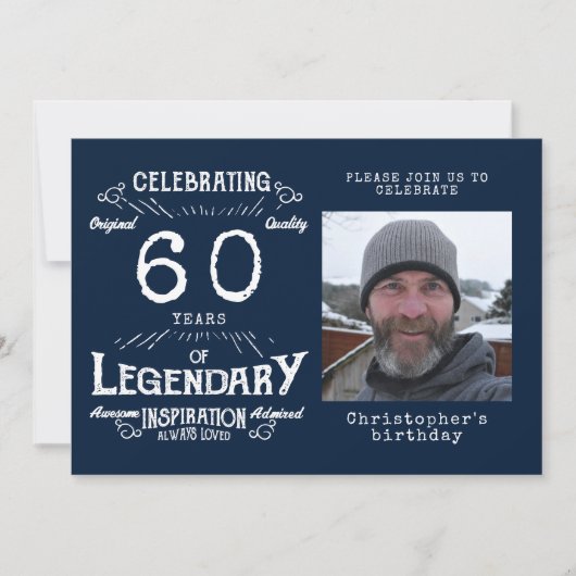 Legend 60th Birthday Foto Blue  Kaart (Voorkant)