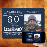 Legend 60th Birthday Foto Blue  Kaart<br><div class="desc">Viel je Legendary Inspiration met familie en vrienden in stijl! Onze 60e  Blauwe Foto Uitnodiging van de Dag van de Aarde kenmerkt een klassiek ontwerp met uw favoriete foto en een blauwe achtergrond. Ideaal om iedereen uit te nodigen voor je gedenkwaardige bijeenkomst voor een legendarische avond van de viering.</div>