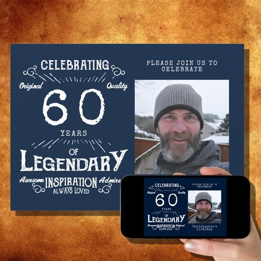 Legend 60th Birthday Foto Blue  Kaart