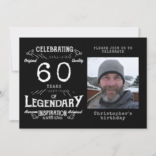 Legend 60th Birthday Photo Black  Kaart (Voorkant)