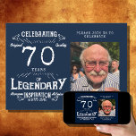 Legend 70th Birthday Foto Blue  Kaart<br><div class="desc">Creëer een speciale verjaardagsuitnodiging voor een legendarisch individu! Het blauwe ontwerp van deze uitnodiging kijkt tijdloos en elegant, plus u kunt uw favoriete foto van de verjaardagspersoon toevoegen om de uitnodiging nog gepersonaliseerd te maken. Laat je gasten weten dat ze uitgenodigd worden voor een echt speciale gebeurtenis - de 70ste...</div>