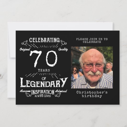 Legend 70th Birthday Foto zwart Kaart (Voorkant)