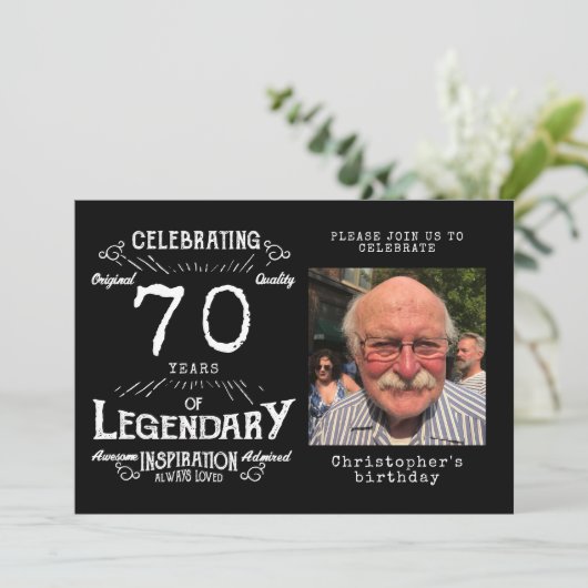 Legend 70th Birthday Foto zwart  Kaart (Staand voorkant)